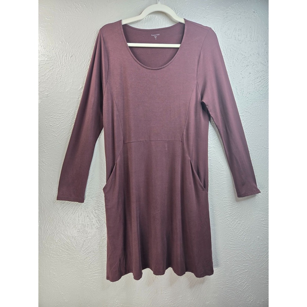 Garnet Hill Long Sleeve Pocket Dress M Rustic Red Jersey Knit Relaxed Lagenlook
